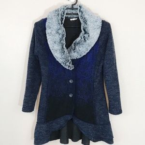 💐Mystree Medium Fur Collared Embroidered Coat